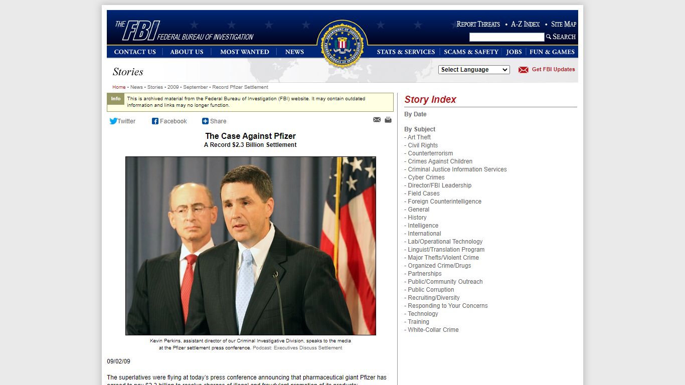FBI — Record Pfizer Settlement